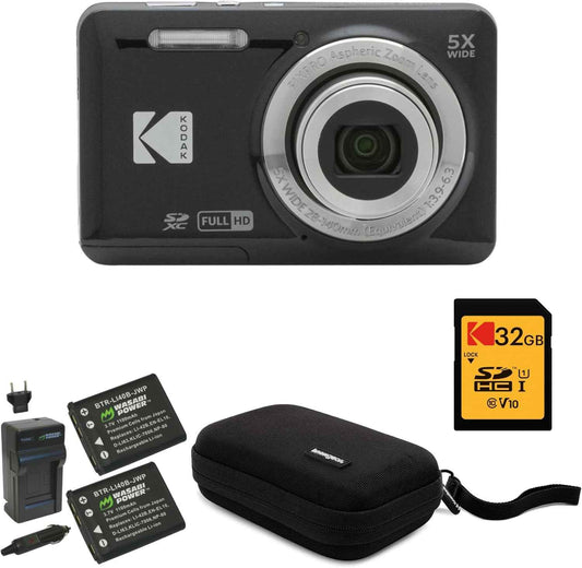Kodak PIXPRO FZ55 (Black) Bundle - Friendly Zoom Camera with 32GB SD, Case & Charger