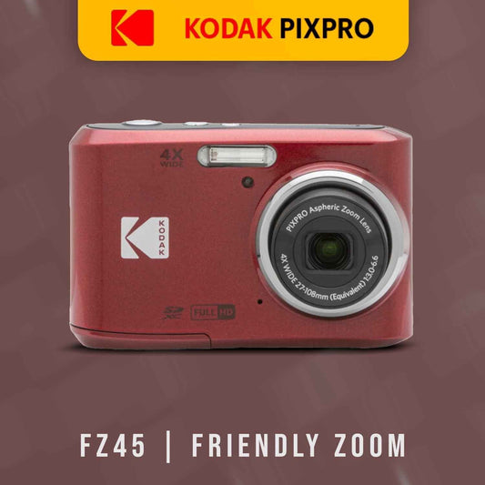 Kodak PIXPRO FZ45 (Red) Bundle - Friendly Zoom Camera with Case, 128GB SD Card and Batteries