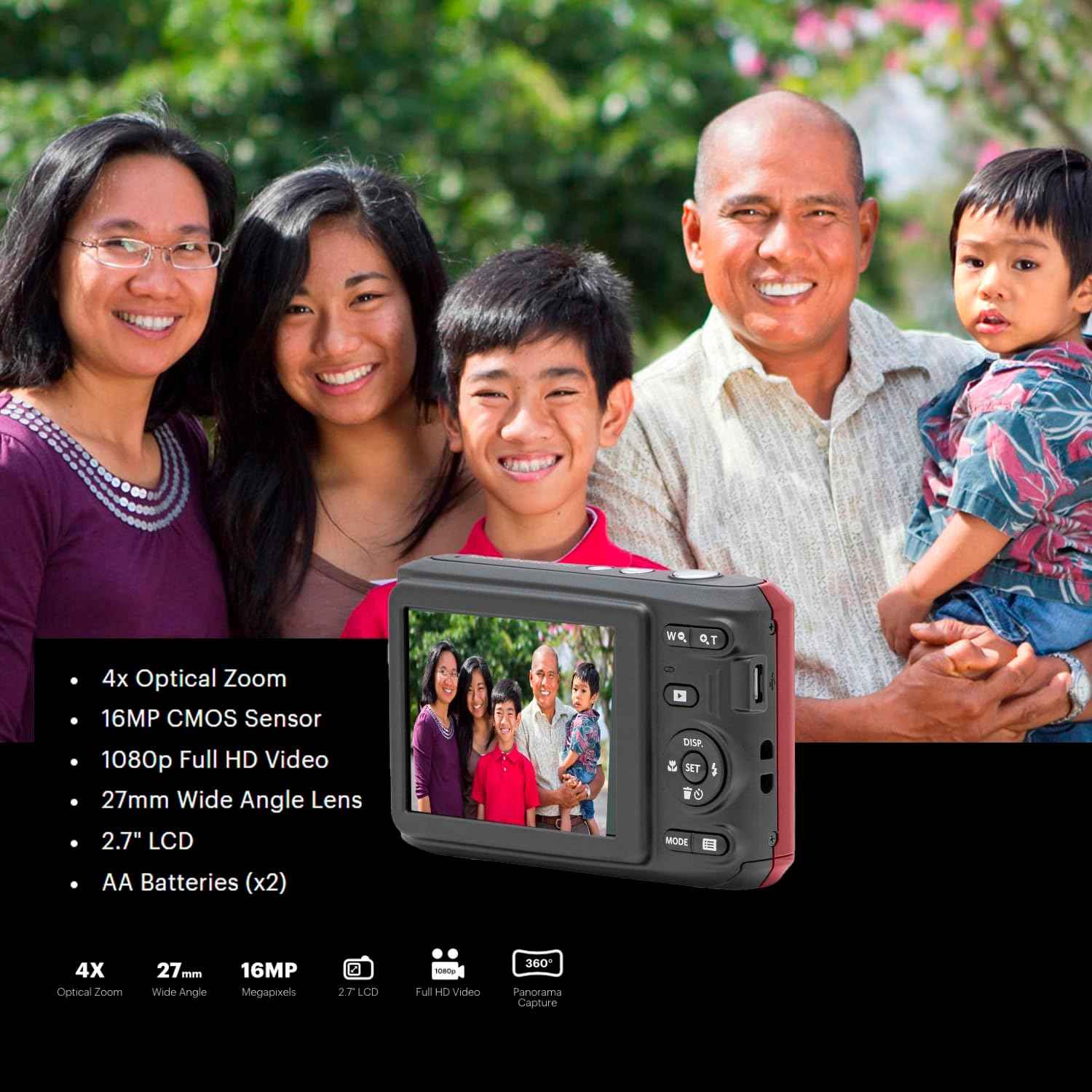 Kodak PIXPRO FZ45 (Red) Bundle - Friendly Zoom Camera with Case, 128GB SD Card and Batteries